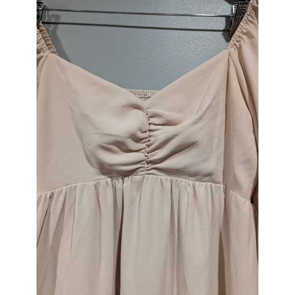 Entro Tri Color Tiered Dress Smocked Back Long Sleeve Tan Brown Boho Peasant L - Picture 5 of 16